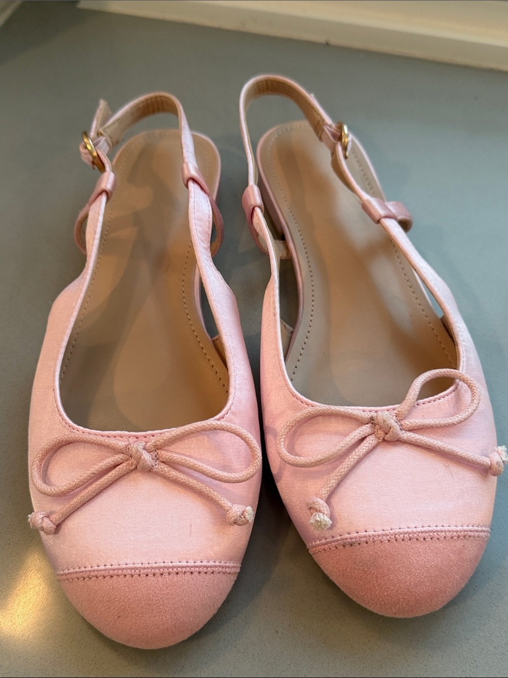 Women’s Pink Satin Slingback Mule with Suede Ballet Toe Size 7.5